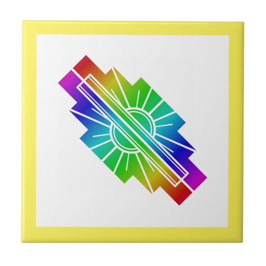 Art Deko Sonnenelement in Regenbogen Fliese (Vorderseite)