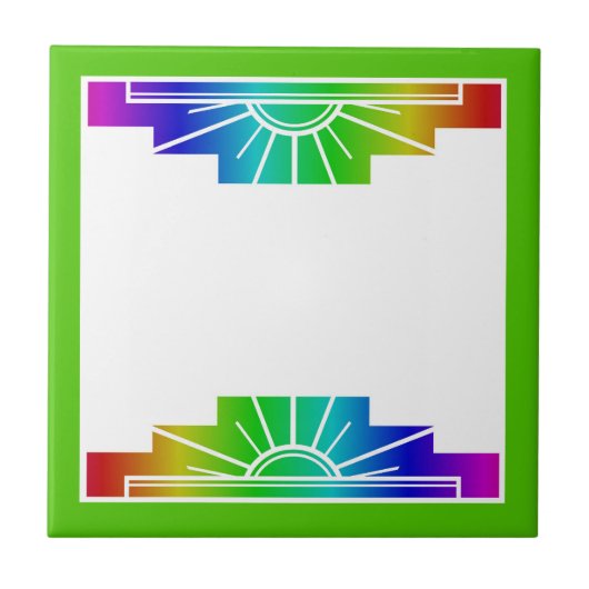 Art Deko Sonnenelement in Regenbogen Fliese (Vorderseite)