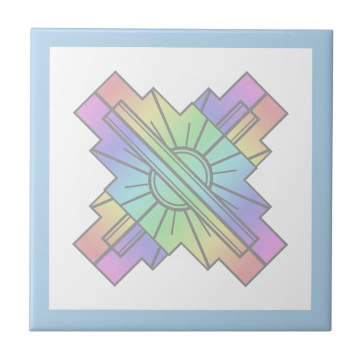 Art Deko Sonnenelement in weichen Pastelltönen Fliese (Vorderseite)