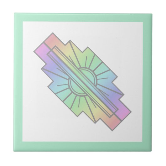 Art Deko Sonnenelement in weichen Pastelltönen Fliese (Vorderseite)