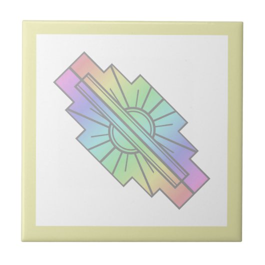 Art Deko Sonnenelement in weichen Pastelltönen Fliese (Vorderseite)