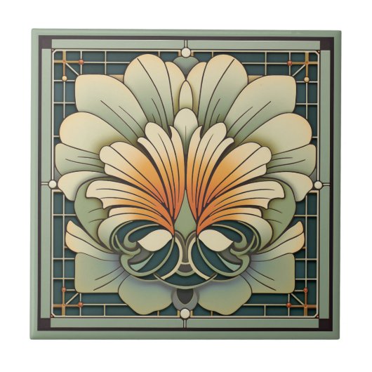 Art Deko Stil Blume Muster Keramik Fliesen (Vorderseite)