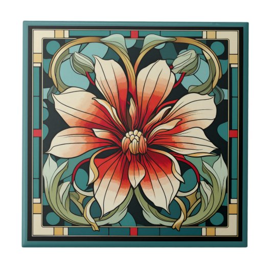 Art Deko Stil Blume Muster Keramik Fliesen (Vorderseite)