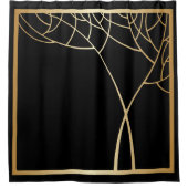 Art Deko Stil Imitate Goldbaum mit Rahmen auf schw Duschvorhang (Vorderseite)