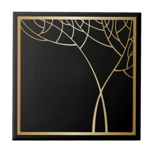 Art Deko Stil Imitate Goldbaum mit Rahmen auf schw Fliese