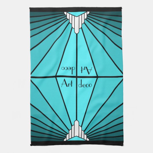 Art Deko sun in aqua Geschirrtuch (Vertikal)