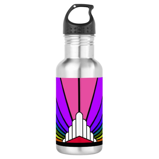 Art Deko Sun in Regenbogen Edelstahlflasche (Vorderseite)