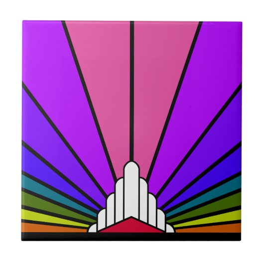 Art Deko Sun in Regenbogen Fliese (Vorderseite)