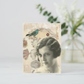 Art Deko Vogelskripte reißen große Gatsby-Girl Postkarte (Stehend Vorderseite)