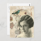 Art Deko Vogelskripte reißen große Gatsby-Girl Postkarte (Vorne/Hinten)