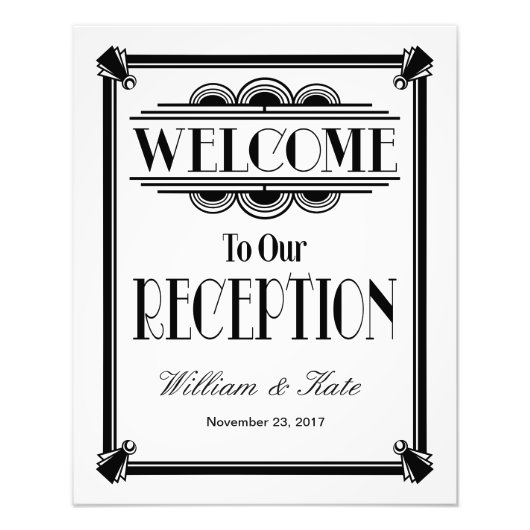 art Deko, willkommen bei unserem Empfang Hochzeits Fotodruck (Vorne)