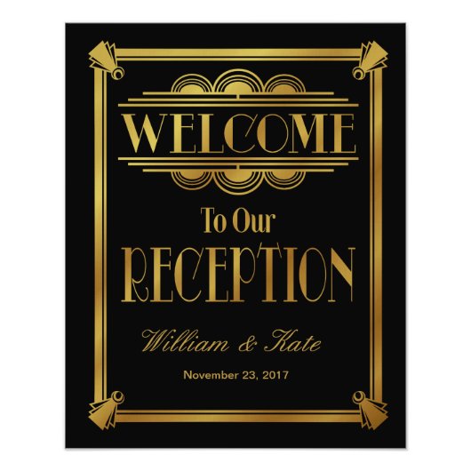 art Deko, willkommen bei unserem Empfang Hochzeits Fotodruck (Vorne)