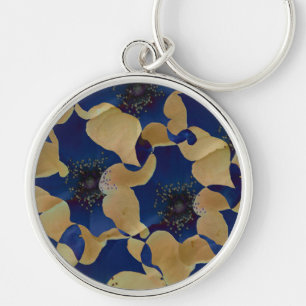 Art des Blumenmusters in Beige und Blau/Blume Schlüsselanhänger