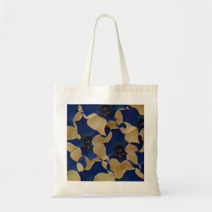 Art des Blumenmusters in Beige und Blau/Blume Tragetasche