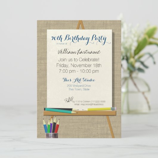 Art Easel Zeichnend Party Einladung (Stehend Vorderseite)