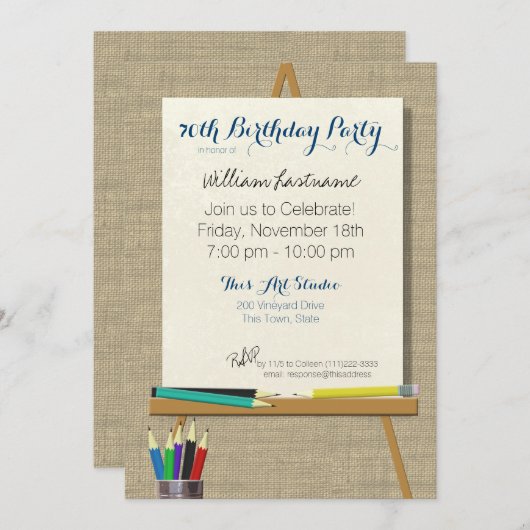 Art Easel Zeichnend Party Einladung (Vorne/Hinten)