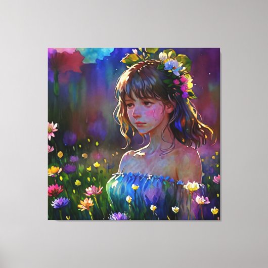 *~ Art Fantasy Wild Blume Girl AP56 Wasserfarbe Leinwanddruck (Vorderseite)