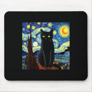 Art Funny Black Cat Painting Artist Van Gogh Starr Mousepad