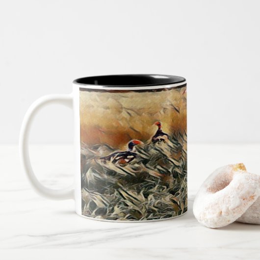 Art Gänse und Duck Roam Zweifarbige Tasse (Mit Donut)