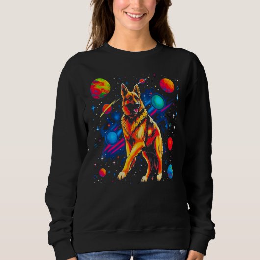Art German Shepherd Dog Cosmos Galaxy Space Planet Sweatshirt (Vorderseite)