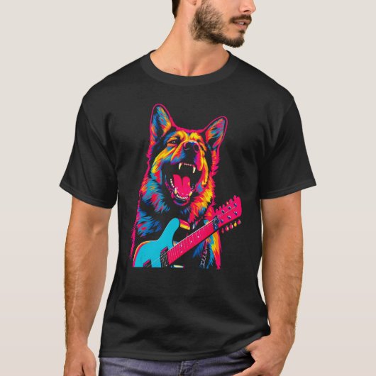 Art German Shepherd Dog Guitarist T-Shirt (Vorderseite)