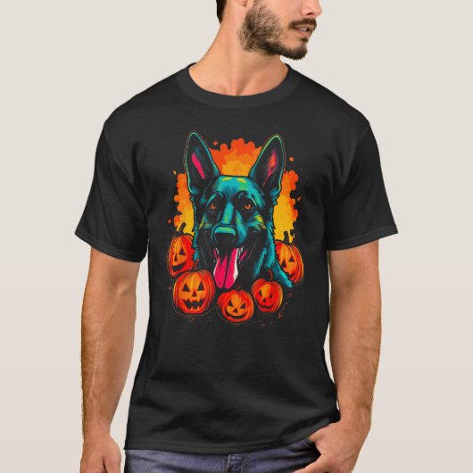 Art German Shepherd Dog Halloween Pumpkin T-Shirt (Vorderseite)