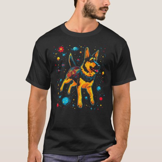 Art German Shepherd Dog Outer Space Galaxy T-Shirt (Vorderseite)