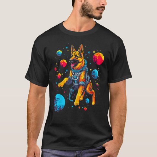 Art German Shepherd Dog Space Planet T-Shirt (Vorderseite)