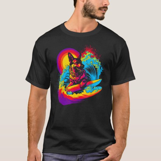 Art German Shepherd Dog Surfer T-Shirt (Vorderseite)