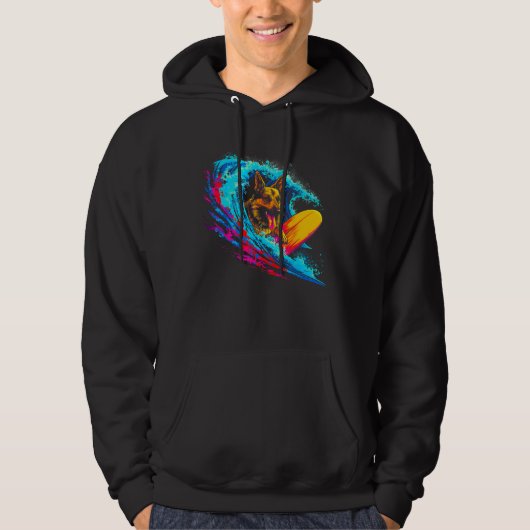 Art German Shepherd Dog Wave Surf Hoodie (Vorderseite)