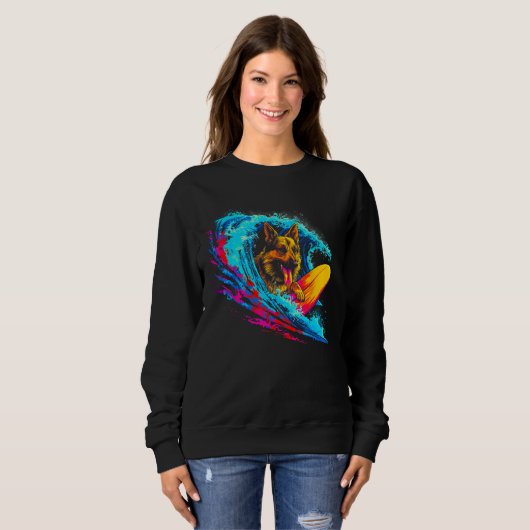 Art German Shepherd Dog Wave Surf Sweatshirt (Vorne ganz)