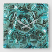 Art Glass Aquamarin Blue Jewel Turtle Muschel Quadratische Wanduhr (Vorderseite)