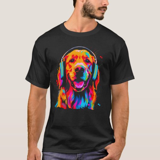 Art Golden Retriever Dog DJ Headset T-Shirt (Vorderseite)