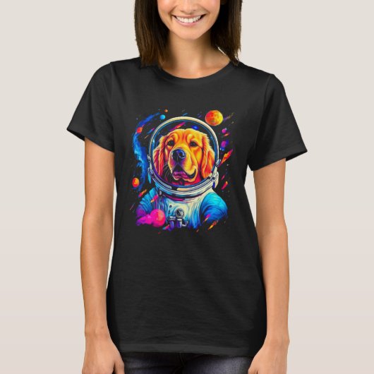 Art Golden Retriever Dog in Space T-Shirt (Vorderseite)