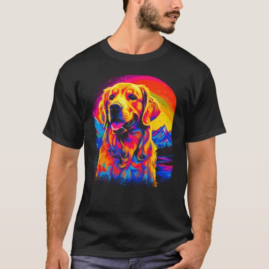 Art Golden Retriever Dog Sunset T-Shirt (Vorderseite)