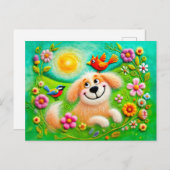 Art Hunde Entspannen in einem farbenfrohen Garten Postkarte (Vorne/Hinten)