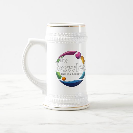 "Art in Motion: Bowling-Logo für Rundrasen, Bierglas (Links)