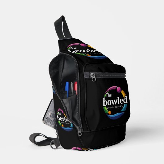 "Art in Motion: Bowling-Logo für Rundrasen, Crossbody Bag (Offen)