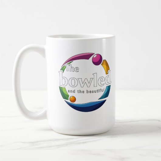 "Art in Motion: Bowling-Logo für Rundrasen, Kaffeetasse (Links)