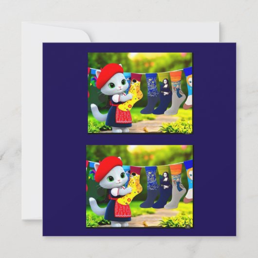 Art Kitty holt Kunstsocken aus Dankeskarte (Vorderseite)