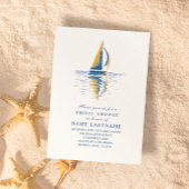 Art Navy Blue Yellow Sailing Boat Bridal Shower Einladung