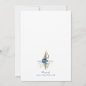 Art Navy Blue Yellow Sailing Boat Bridal Shower Einladung (Rückseite)