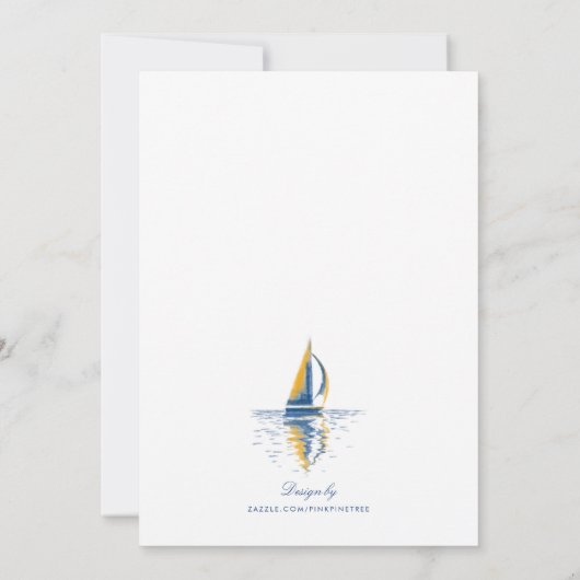 Art Navy Blue Yellow Sailing Boat Bridal Shower Einladung (Rückseite)