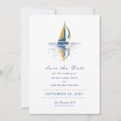 Art Navy Blue Yellow Segelboot Save the Date (Vorderseite)
