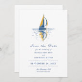 Art Navy Blue Yellow Segelboot Save the Date (Vorne/Hinten)