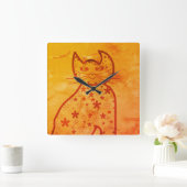 Art,Niedlich Cat Clipart orange Quadratische Wanduhr (Zuhause)