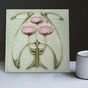 Art Nouveau 1890s Trio of Peonies Gibbons Fliese