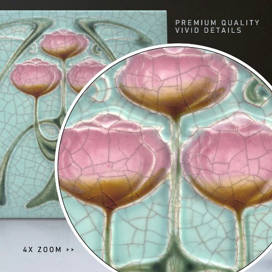 Art Nouveau 1890s Trio of Peonies Gibbons Fliese