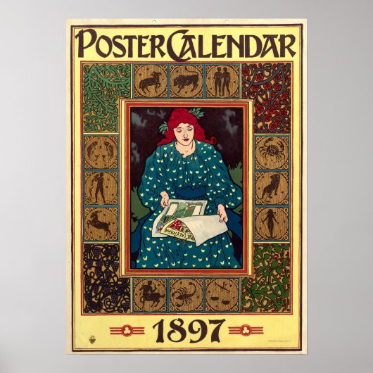 Art Nouveau 1897 Calendar Cover von Louis Rhead Poster (Vorne)