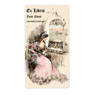 Art Nouveau 1905 Ex Libris Girl & Book Template